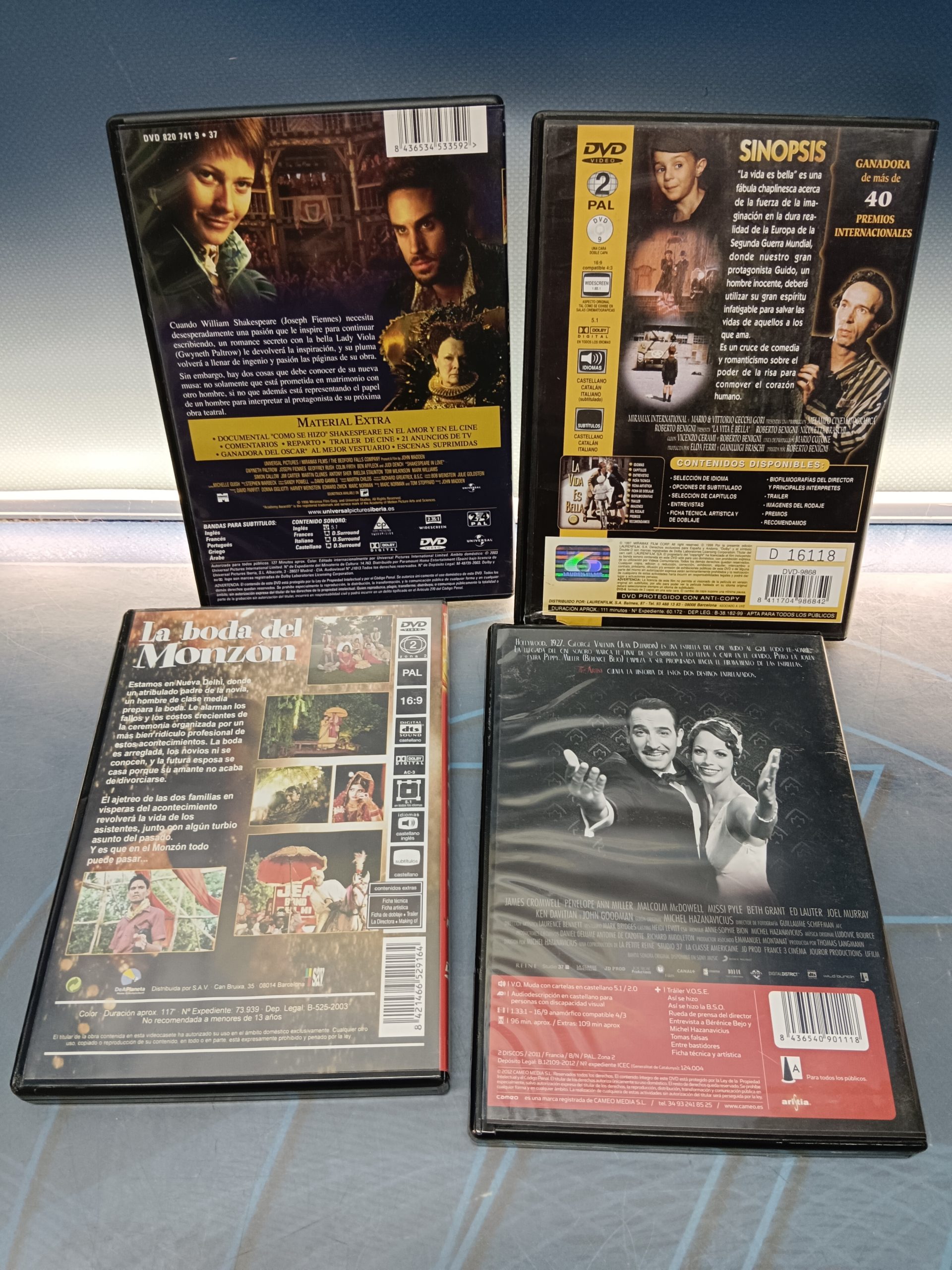 IMG_20241211_151233 DVD 4 películas románticas u optimistas LA VIDA ES BELLA - ARTIST - LA BODA DEL MONZON - SHAKESPEARE IN LOVE - Imagen 7