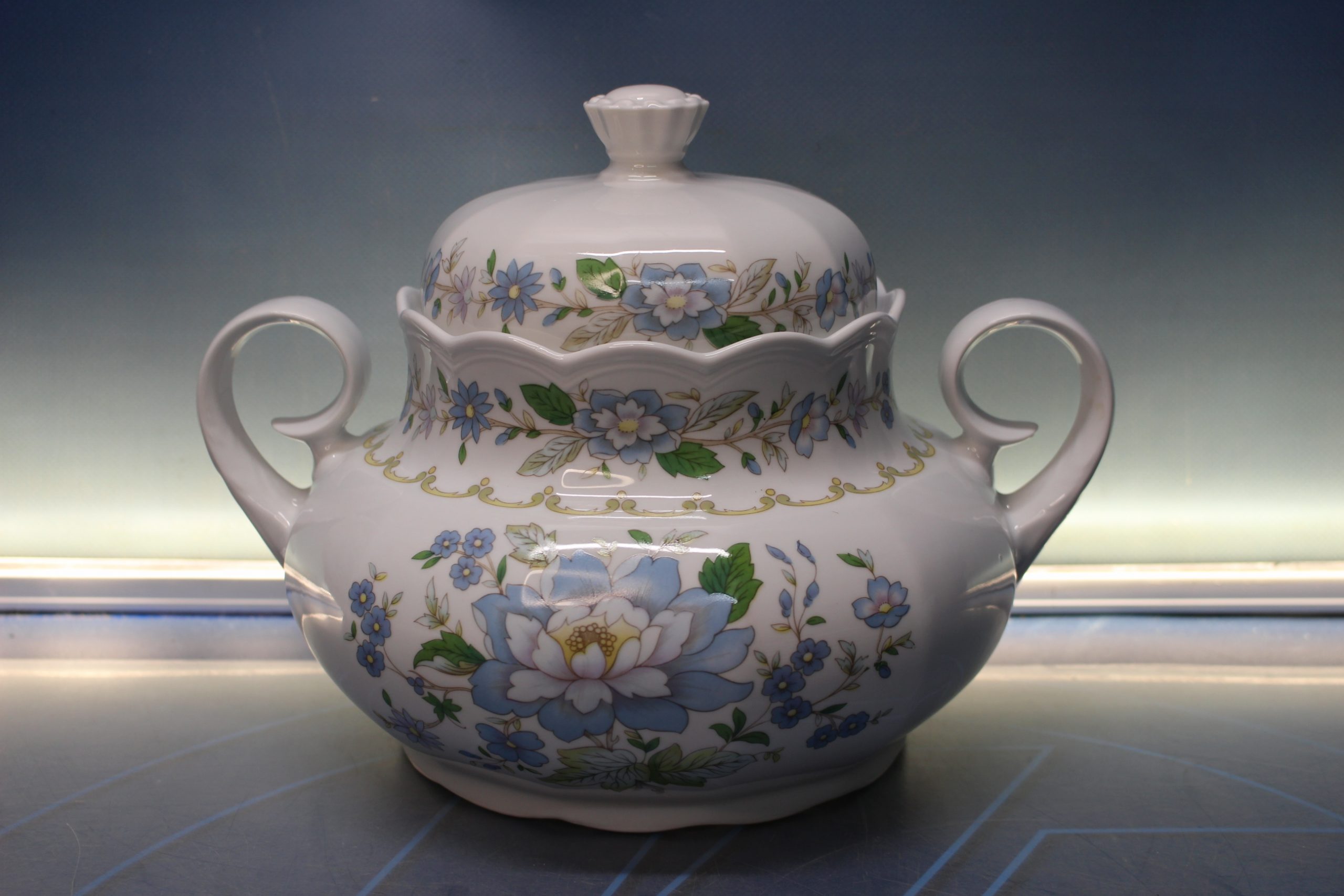 Santa Clara vajilla de porcelana. Flor de Loto. Incompleta, 12 piezas. - Imagen 8