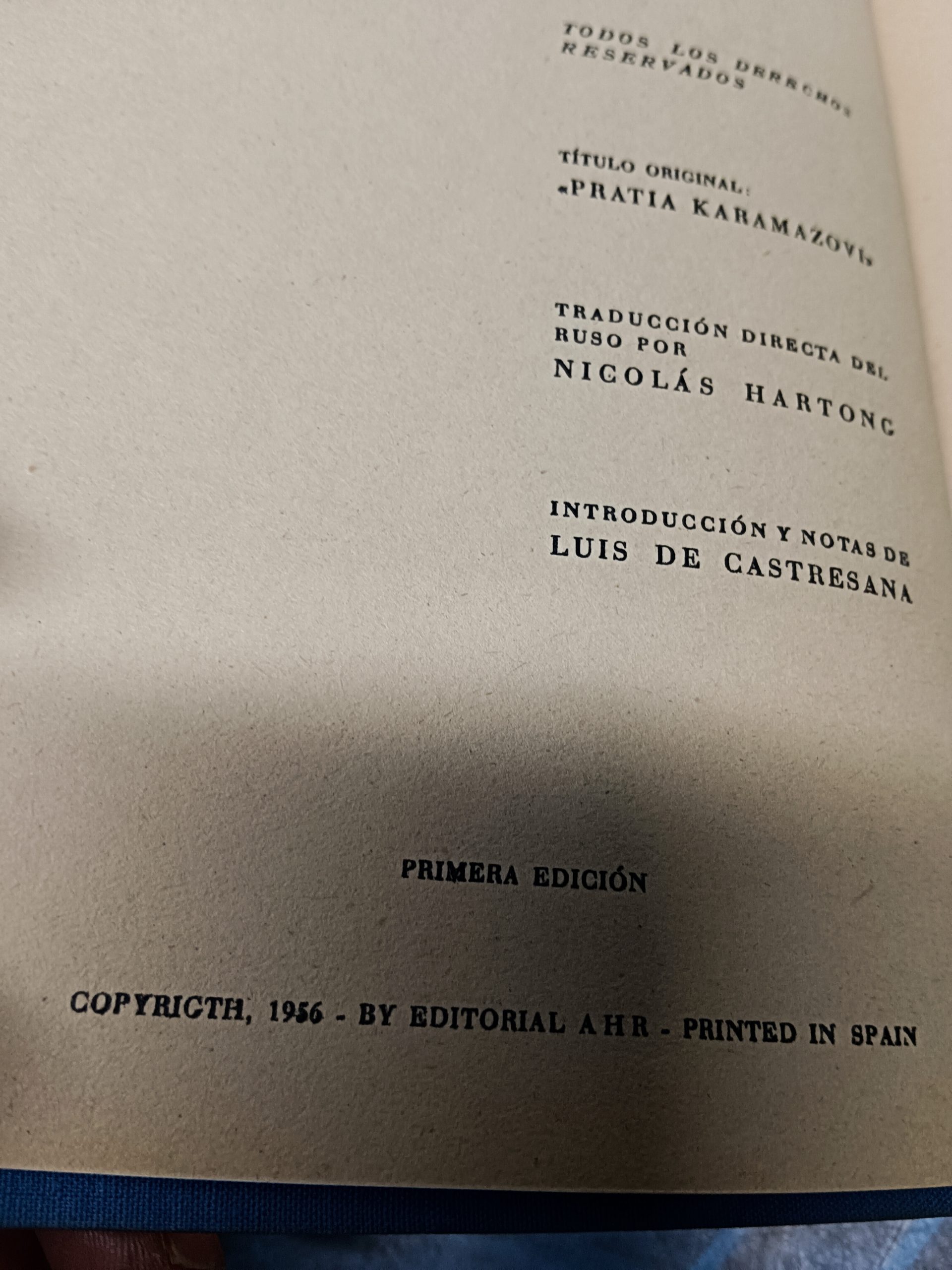 LOS HERMANOS KARAMAZOV, TOMO I- FEDOR DOSTOIEVSKY , EDITORIAL A H R 1956 - Imagen 3