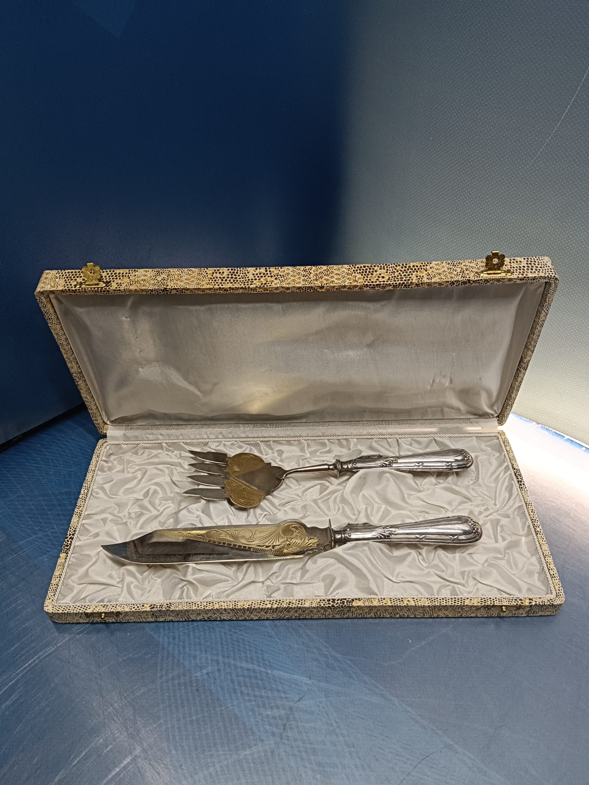 cubertería 2 piezas, juego servicio para servir pescado, en su estuche