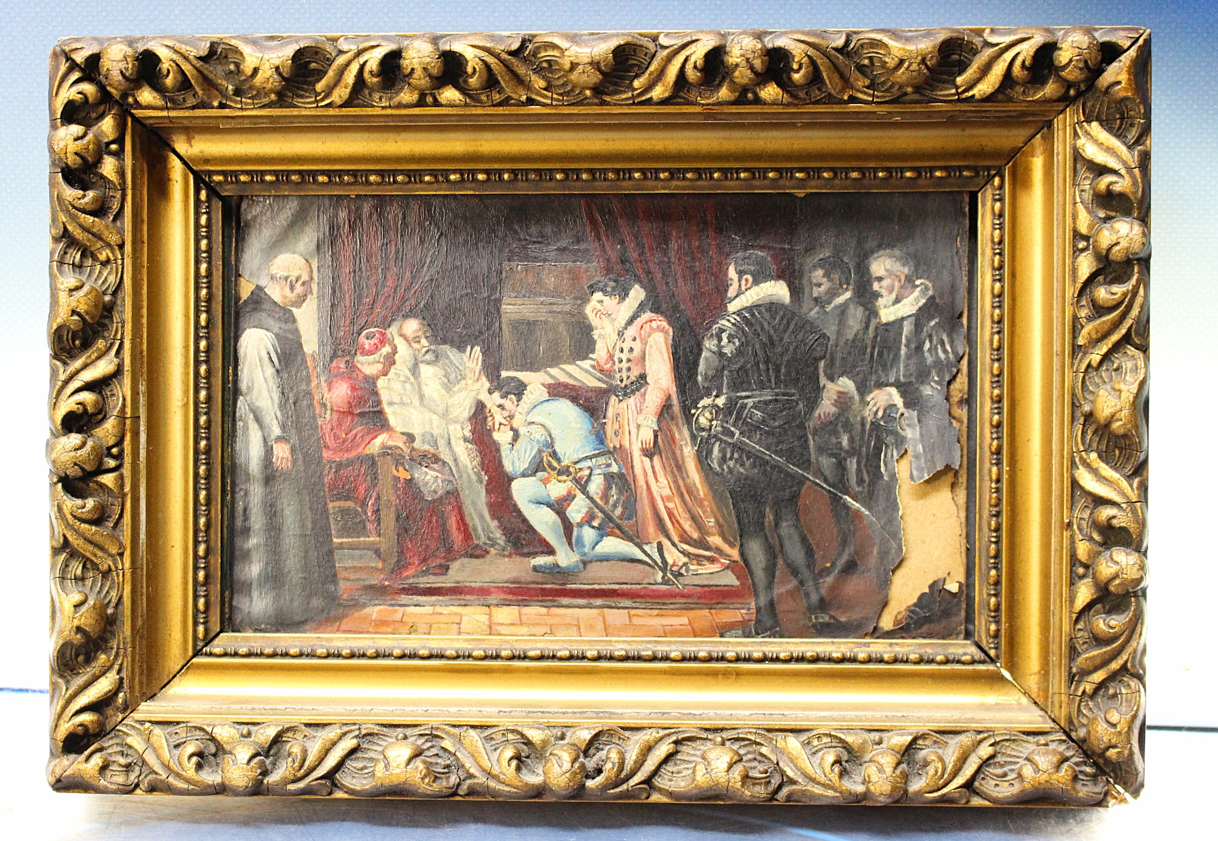 Reproducción de “Ultimos momentos de Felipe II” de Francisco Jover y Casanova. Óleo sobre papel.