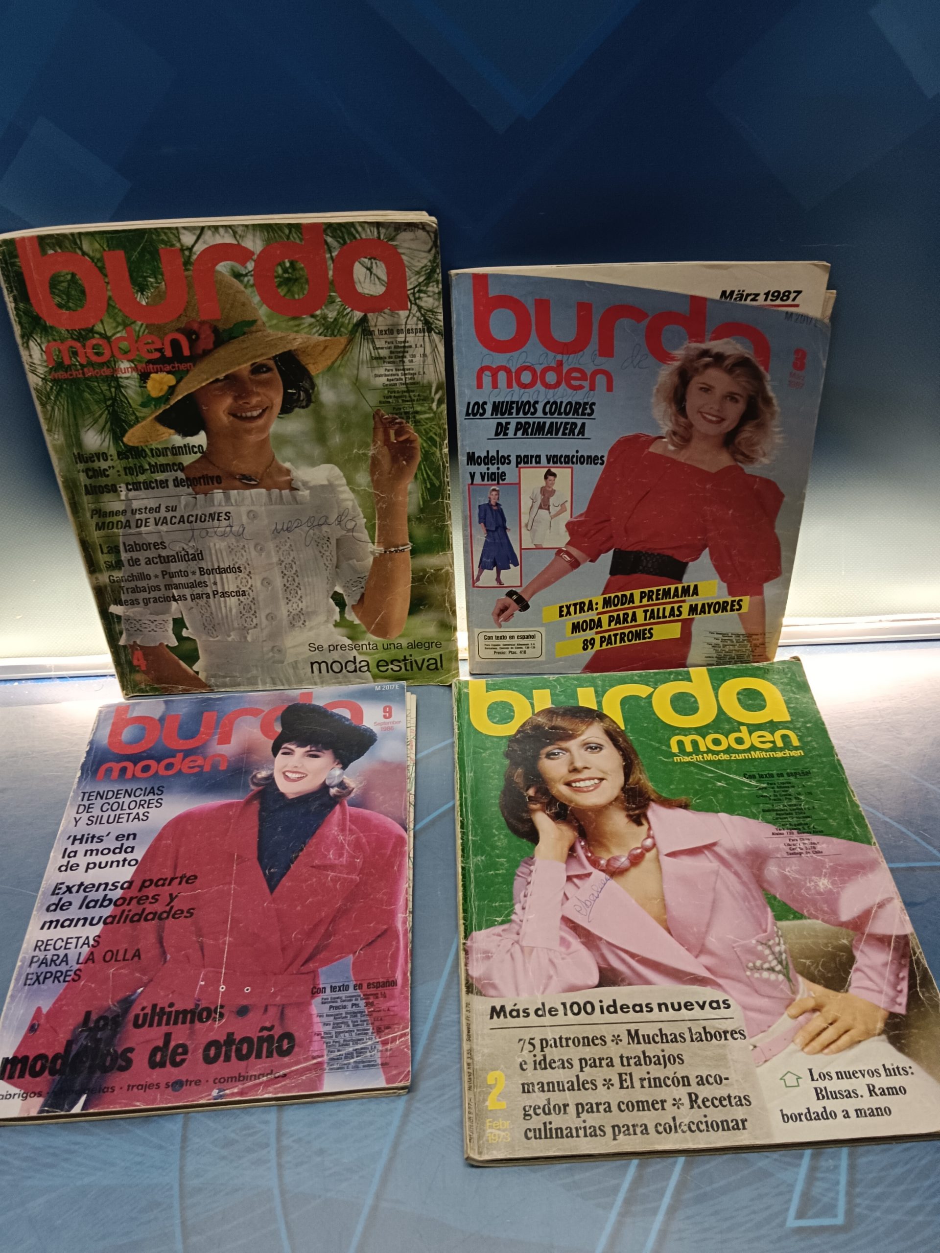 4 revistas BURDA MODEN REVISTA , años 80, CON INSTRUCIONES CON PATRONES TEXTO EN ESPAÑOL
