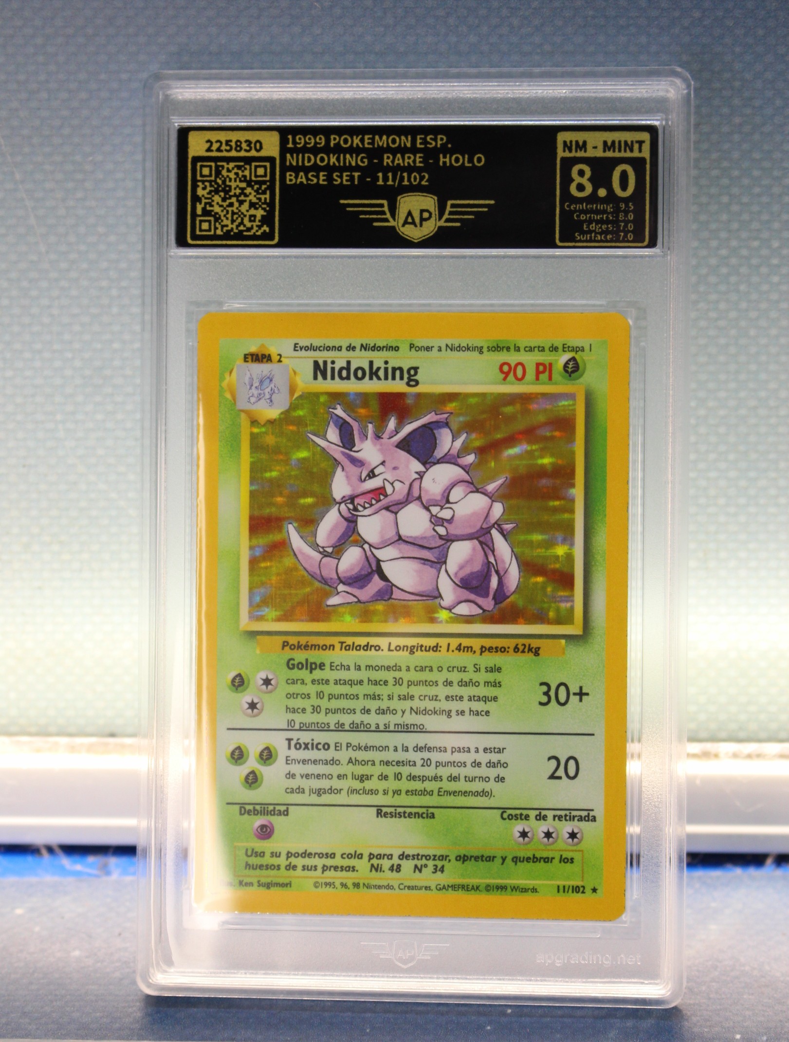 Carta Pokémon Nidoking Holo Rare. Base Set 11/102. 1999, España. NM - Mint 8.0.